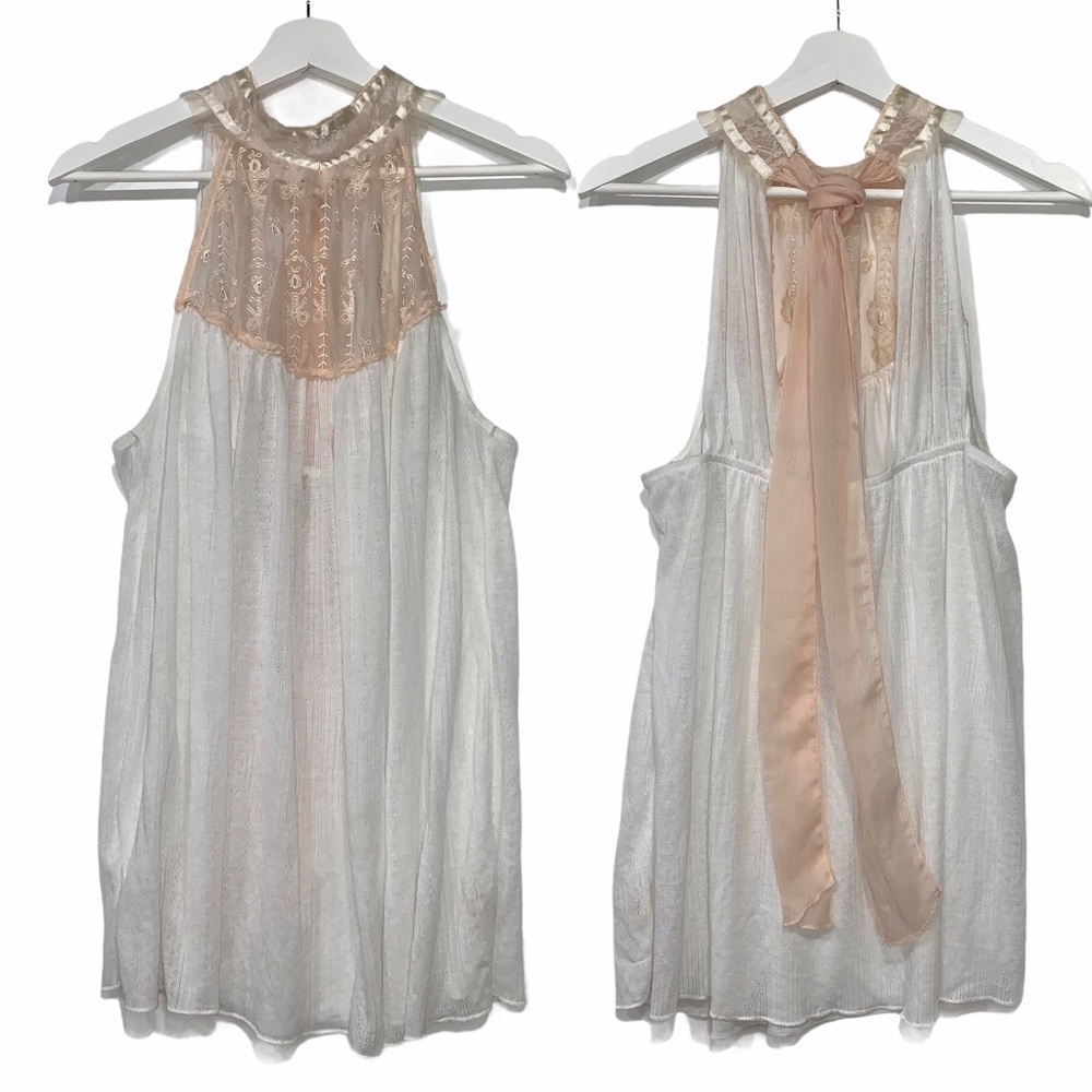 Free People White and Cream Lace Halter Top